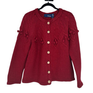 Nua Womens M Cardigan Sweater Merino Wool Silk Bubble Knit Red Ireland Fairy